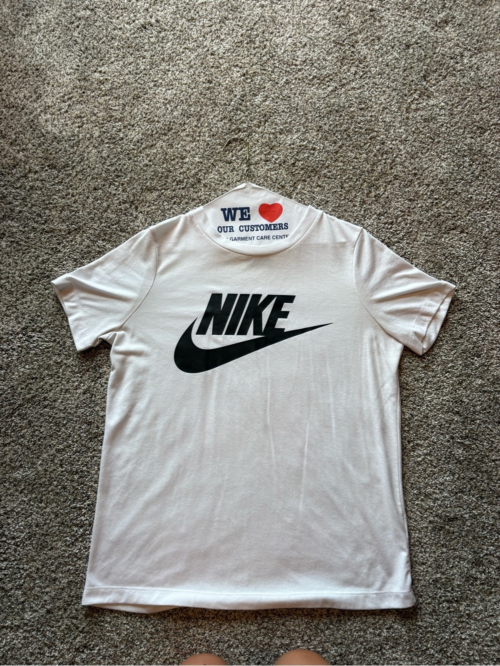 Nike White Short-Sleeve Tee with Black Swoosh Logo
